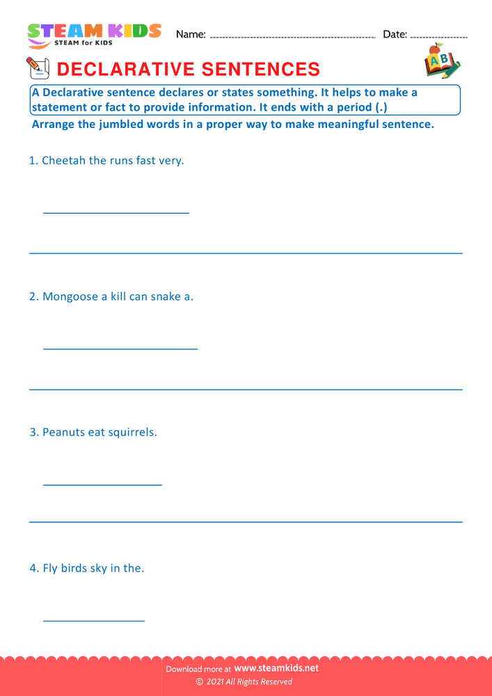 Free English Worksheet - Declarative sentence - Worksheet 6
