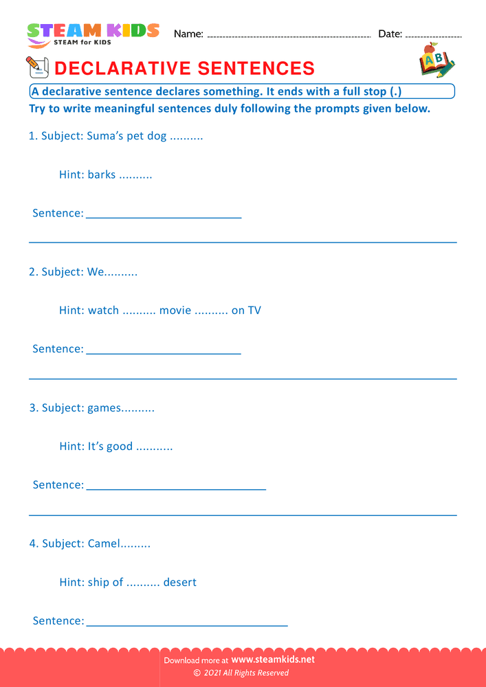 Free English Worksheet - Declarative sentence - Worksheet 8