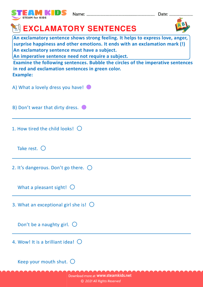 Free English Worksheet - Exclamatory sentence - Worksheet 1