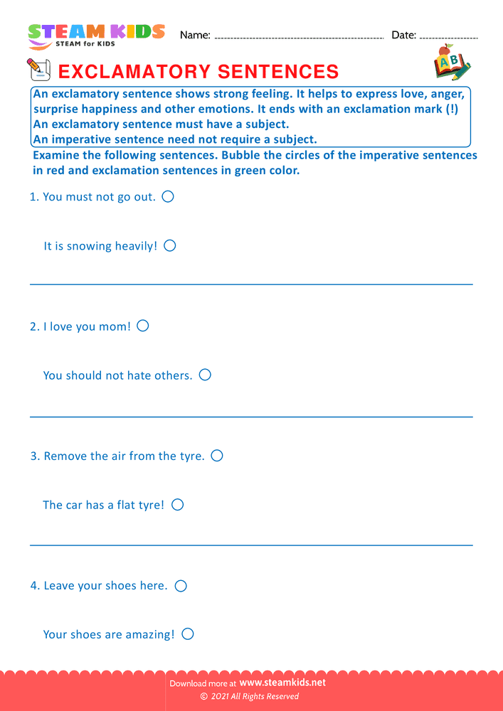 Free English Worksheet - Exclamatory sentence - Worksheet 2