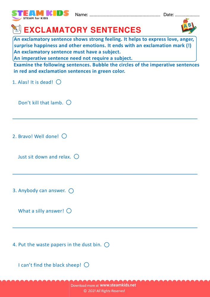Free English Worksheet - Exclamatory sentence - Worksheet 3