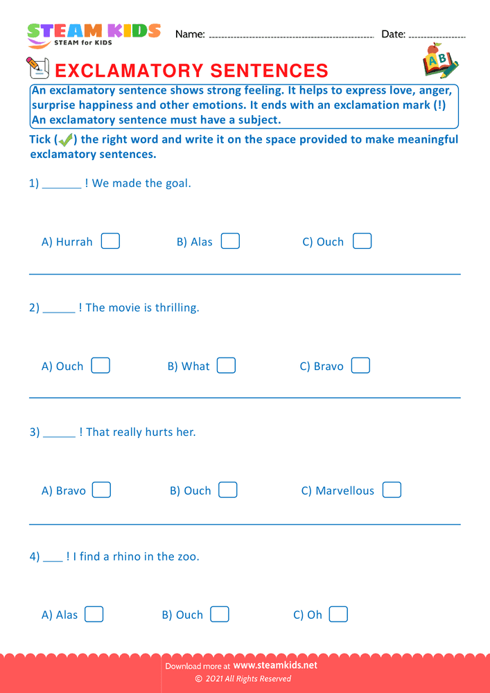 Free English Worksheet - Exclamatory sentence - Worksheet 5
