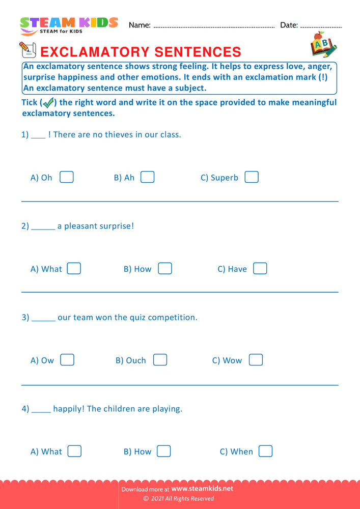 Free English Worksheet - Exclamatory sentence - Worksheet 6