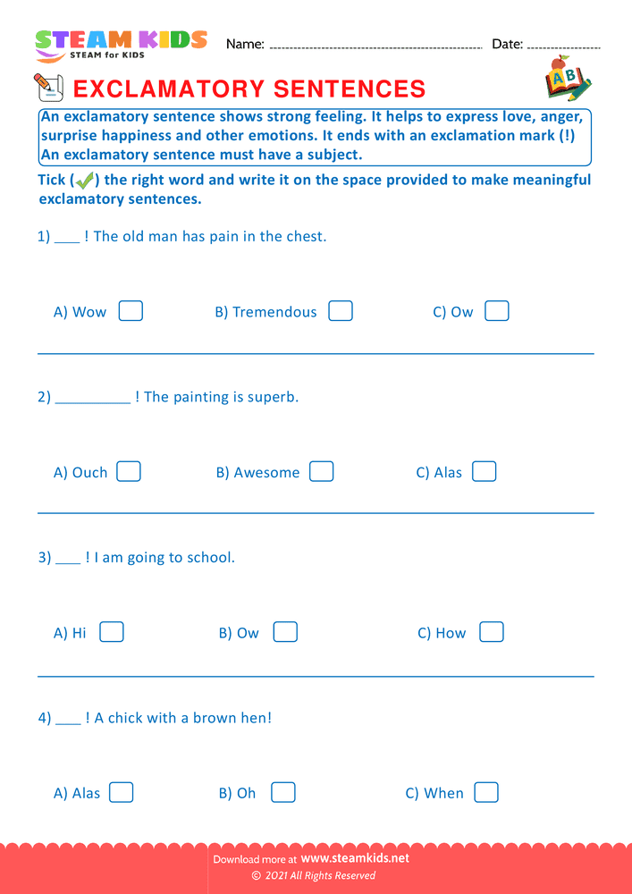 Free English Worksheet - Exclamatory sentence - Worksheet 7