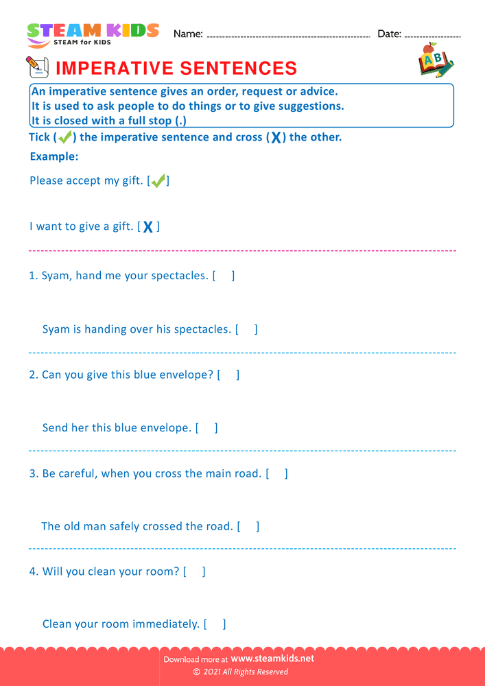 Free English Worksheet - Imperative sentence - Worksheet 1