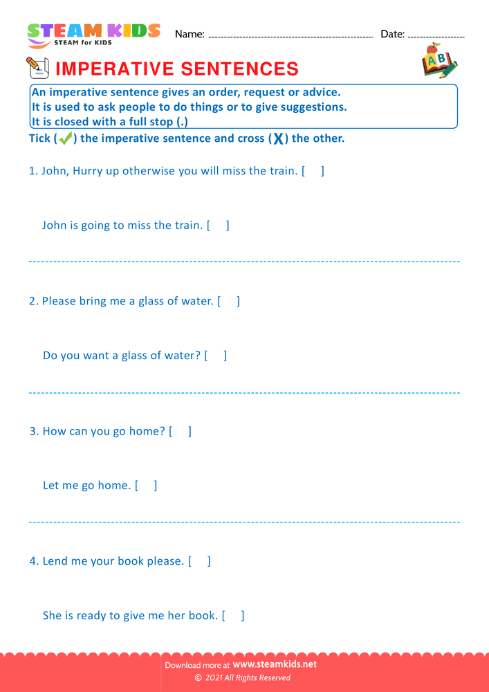 Free English Worksheet - Imperative sentence - Worksheet 3