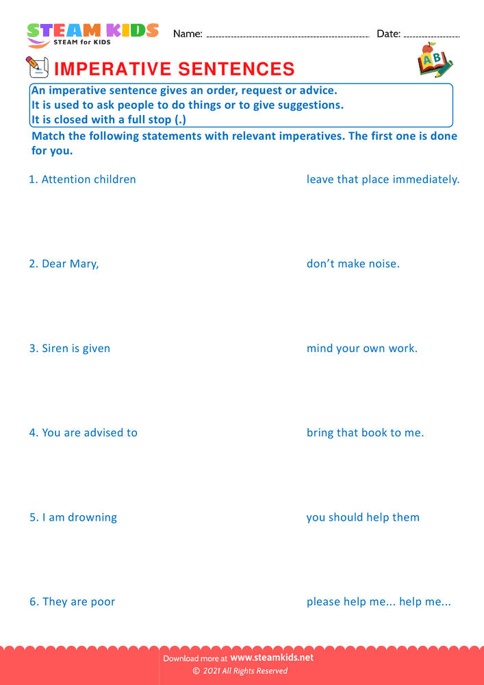 Free English Worksheet - Imperative sentence - Worksheet 4