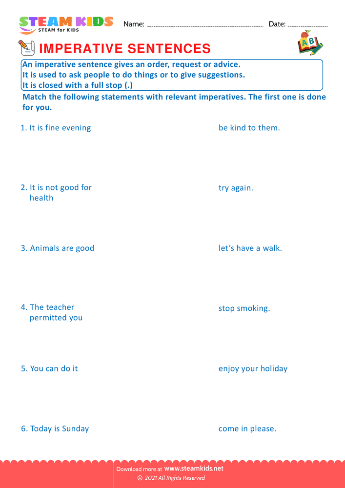Free English Worksheet - Imperative sentence - Worksheet 5