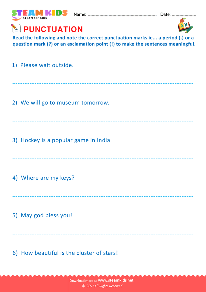 Free English Worksheet - End Punctuation marks - Worksheet 4