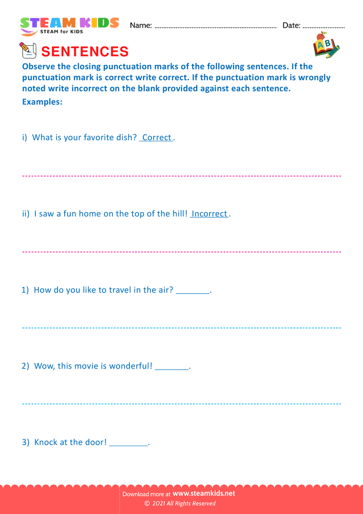 Free English Worksheet - Indentify the sentence type - Worksheet 5