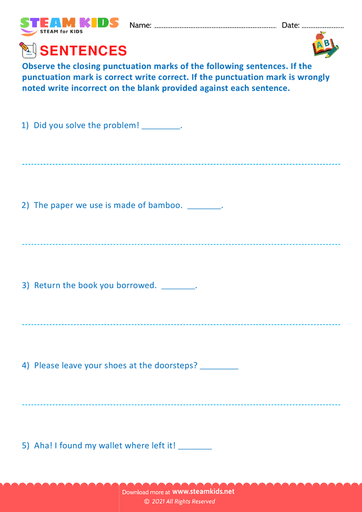 Free English Worksheet - Indentify the sentence type - Worksheet 6