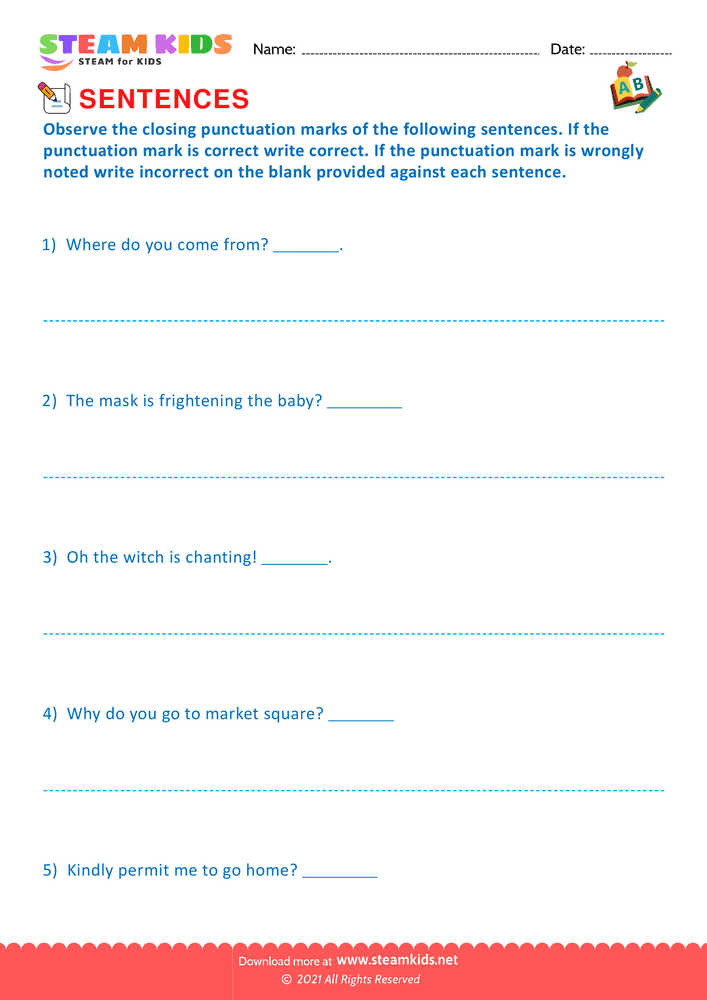 Free English Worksheet - Indentify the sentence type - Worksheet 7
