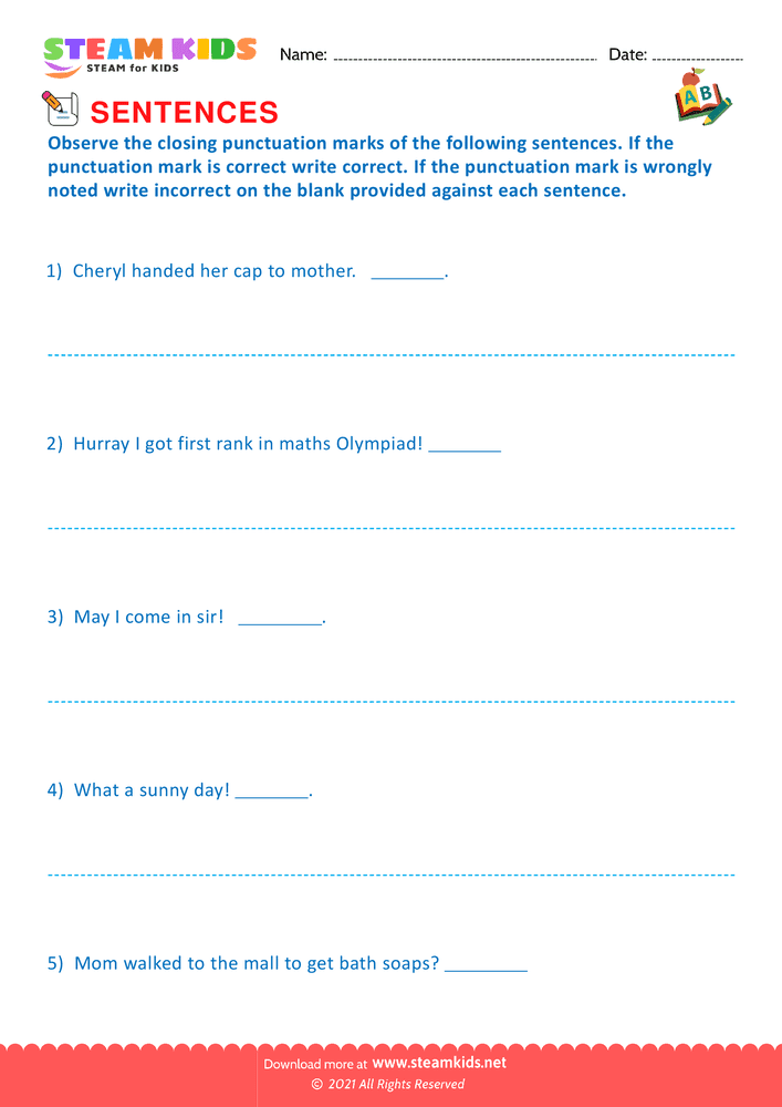 Free English Worksheet - Indentify the sentence type - Worksheet 8