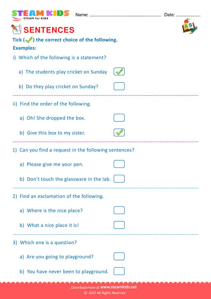 Free English Worksheet - Indentify the sentence type - Worksheet 9