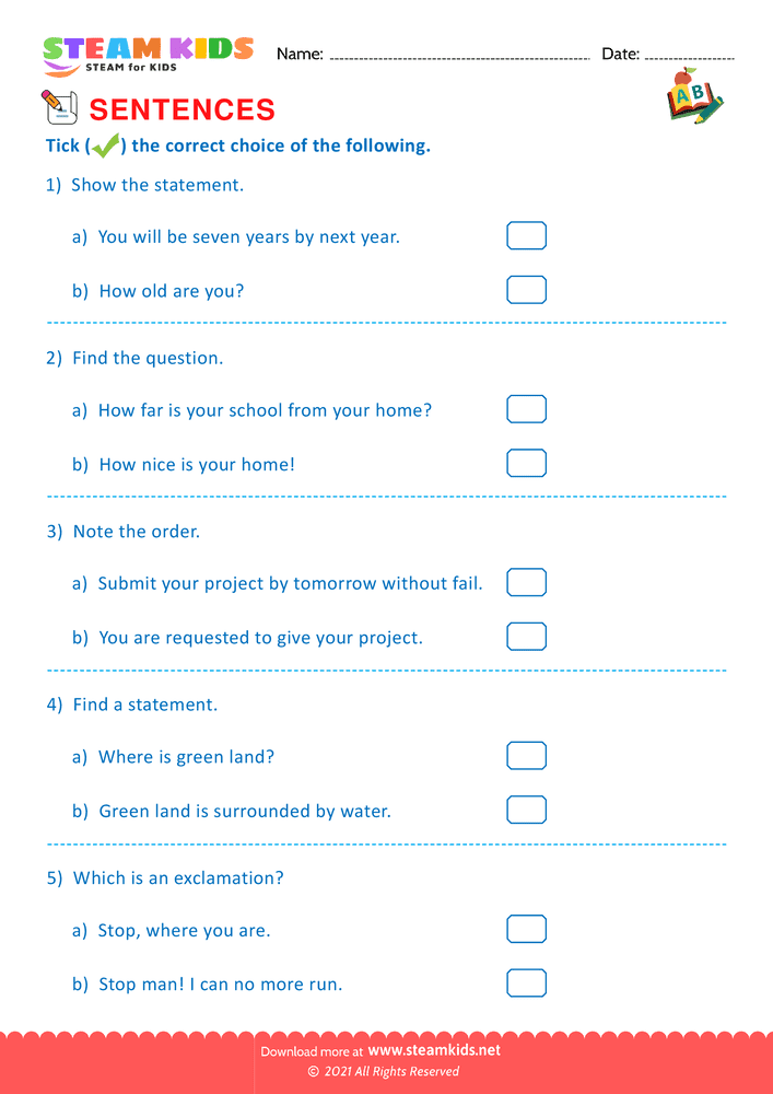 Free English Worksheet - Indentify the sentence type - Worksheet 10