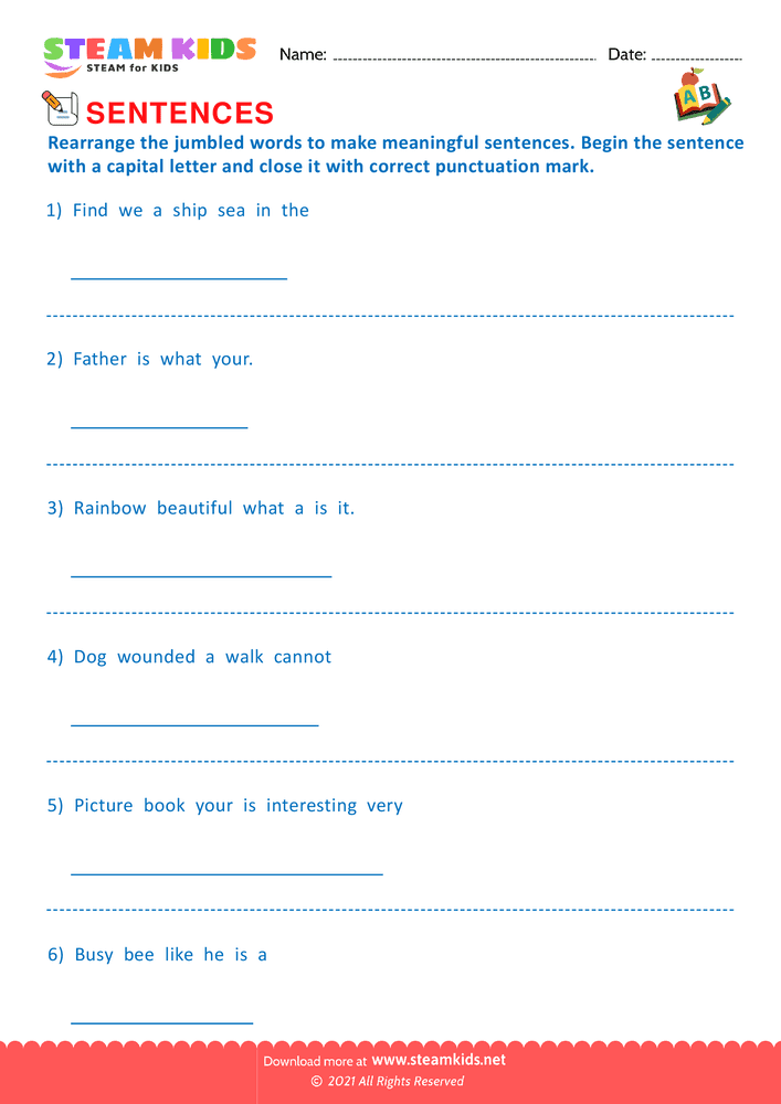 Free English Worksheet - Rearranged the jumbled words - Worksheet 2