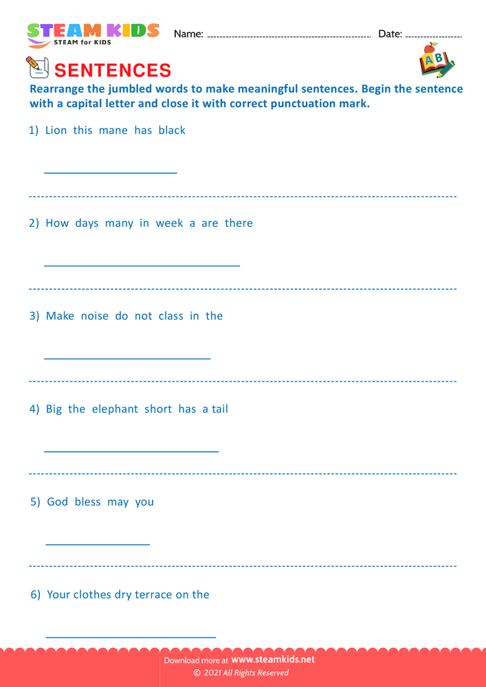 Free English Worksheet - Rearranged the jumbled words - Worksheet 3