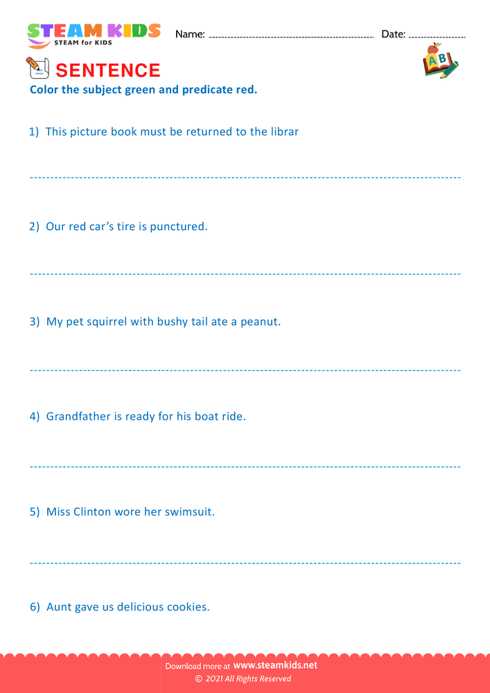 Free English Worksheet - Identify subject and predicate - Worksheet 4