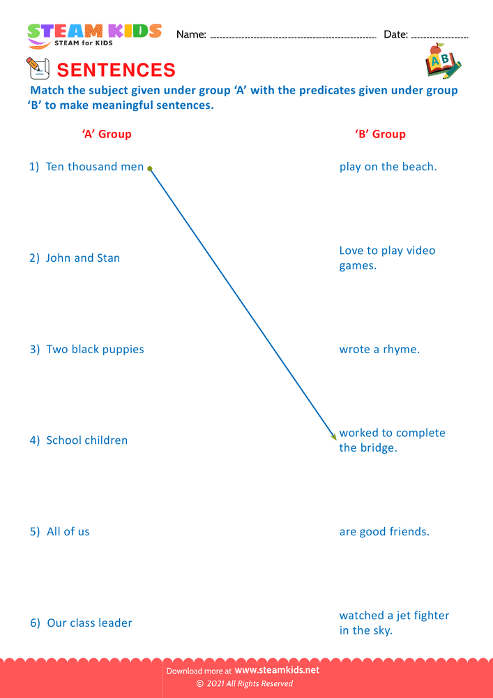Free English Worksheet - Identify subject and predicate - Worksheet 5