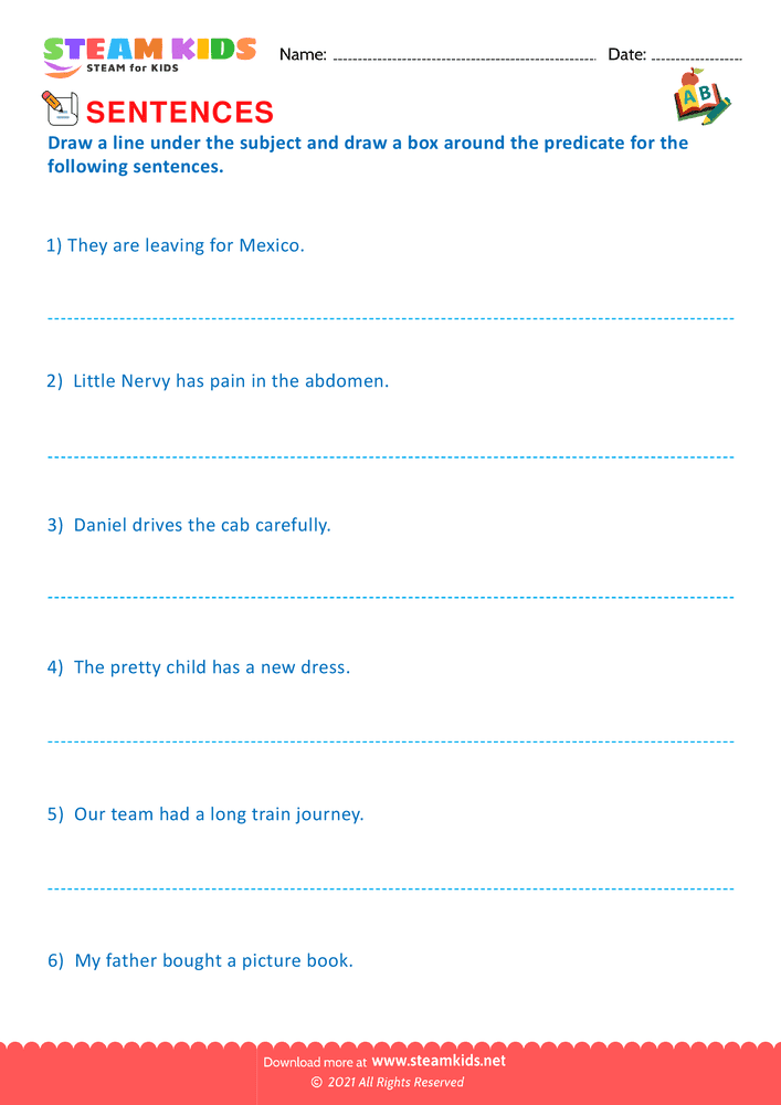 Free English Worksheet - Subject & Predicate - Worksheet 4