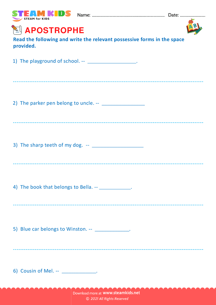 Free English Worksheet - Apostrophe - Worksheet 6