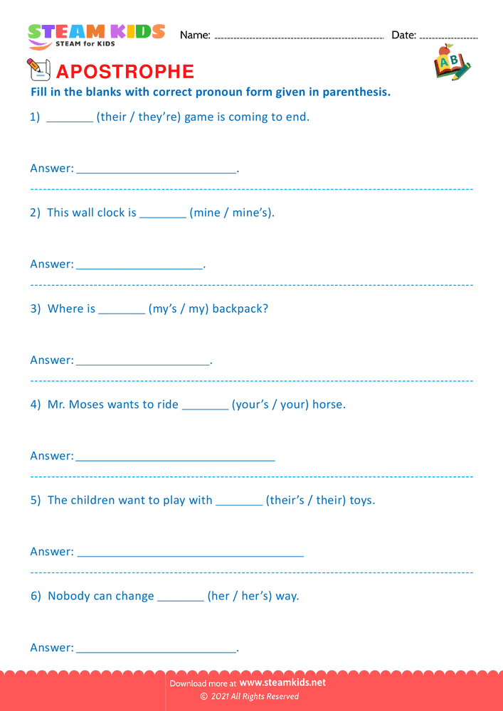 Free English Worksheet - Apostrophe - Worksheet 9