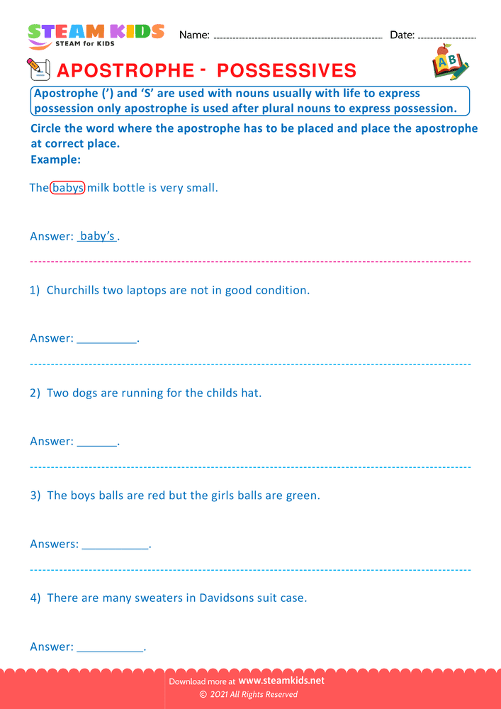 Free English Worksheet - Apostrophe - Worksheet 15