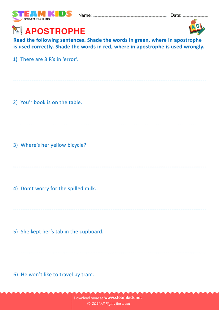 Free English Worksheet - Apostrophe - Worksheet 20