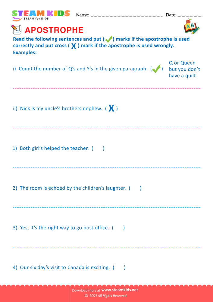 Free English Worksheet - Apostrophe - Worksheet 23