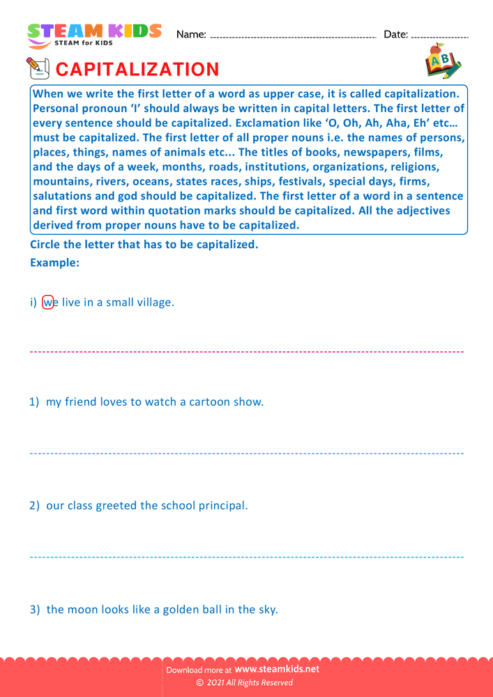 Free English Worksheet - Identify the capitalization word - Worksheet 1