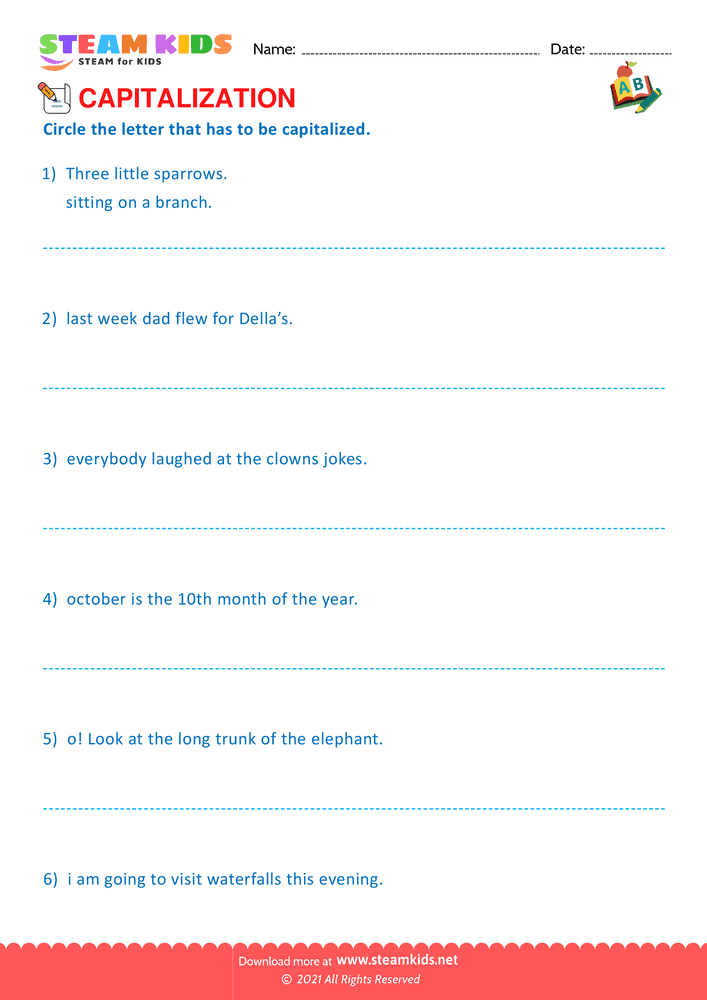 Free English Worksheet - Identify the capitalization word - Worksheet 2