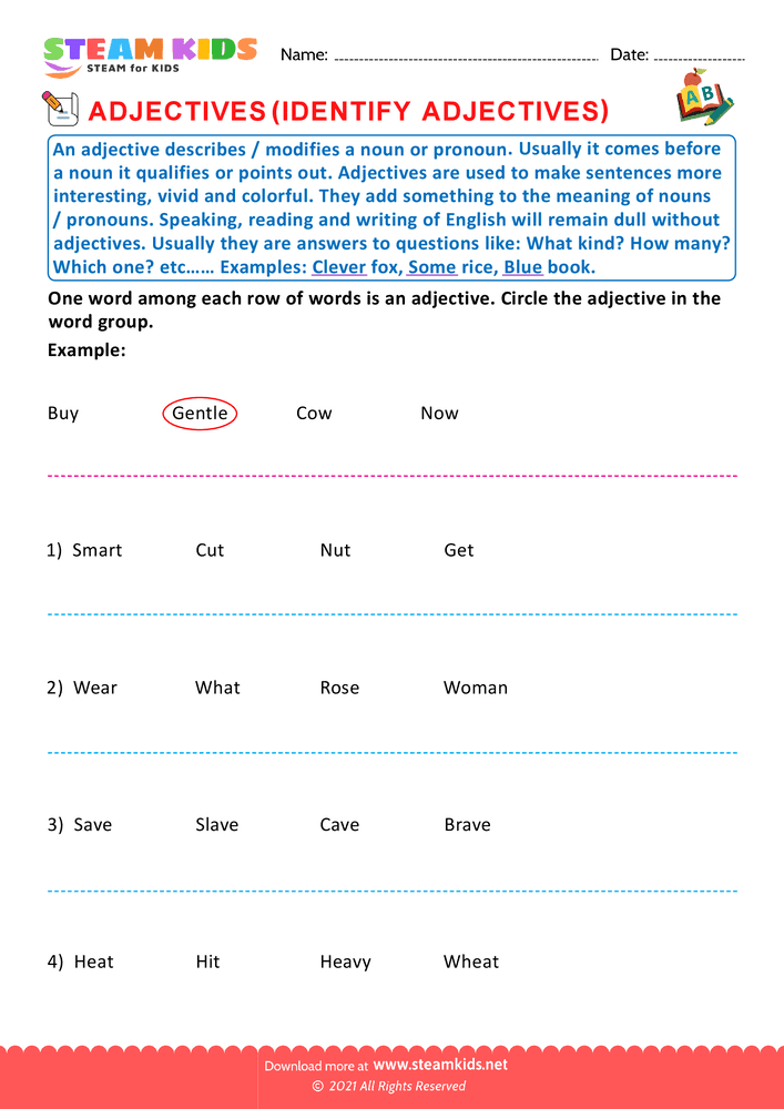 Free English Worksheet - Circle the adjectives - Worksheet 8
