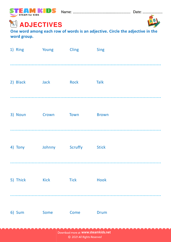 Free English Worksheet - Circle the adjectives - Worksheet 9