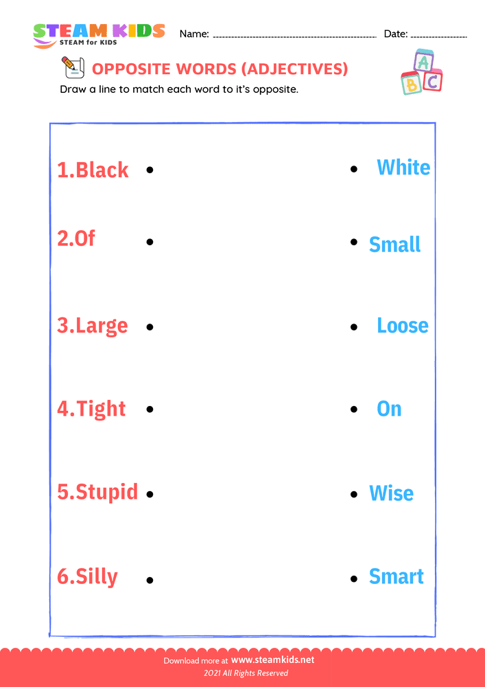 Free English Worksheet - Opposite Adjectives - Worksheet 9