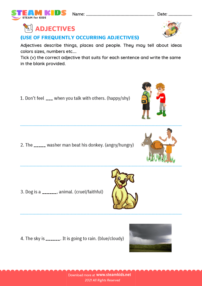 Free English Worksheet - Common adjectives - Worksheet 3