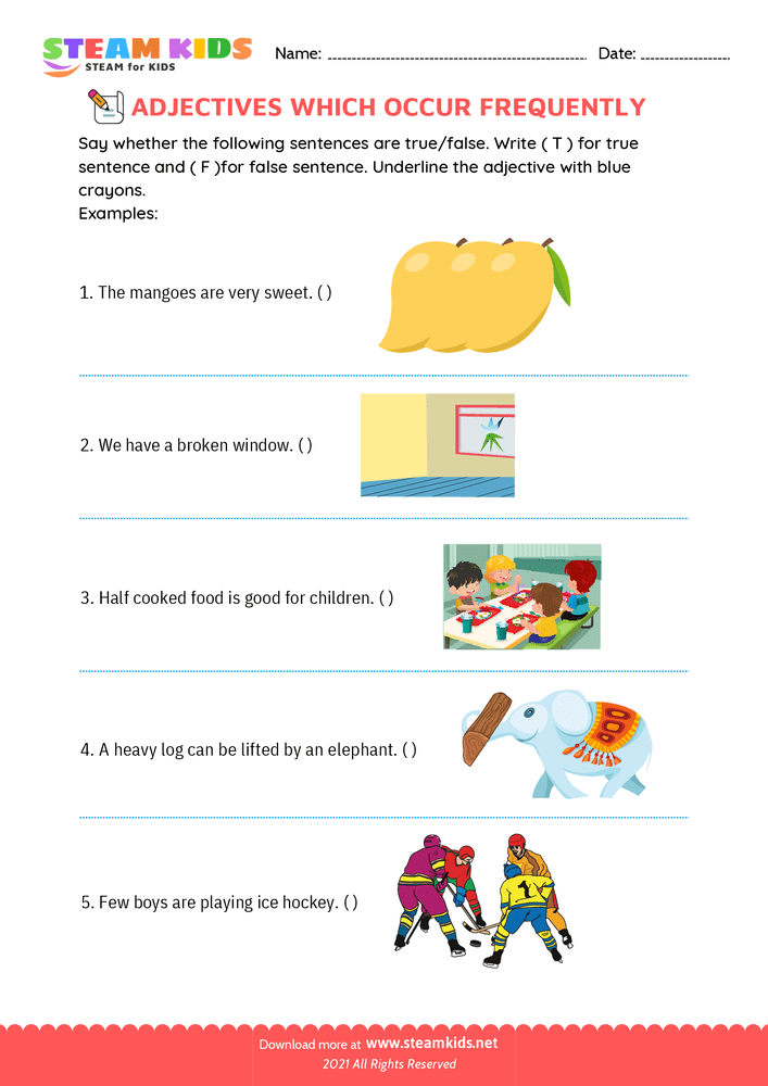 Free English Worksheet - Common adjectives - Worksheet 6