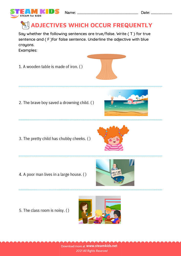 Free English Worksheet - Common adjectives - Worksheet 7