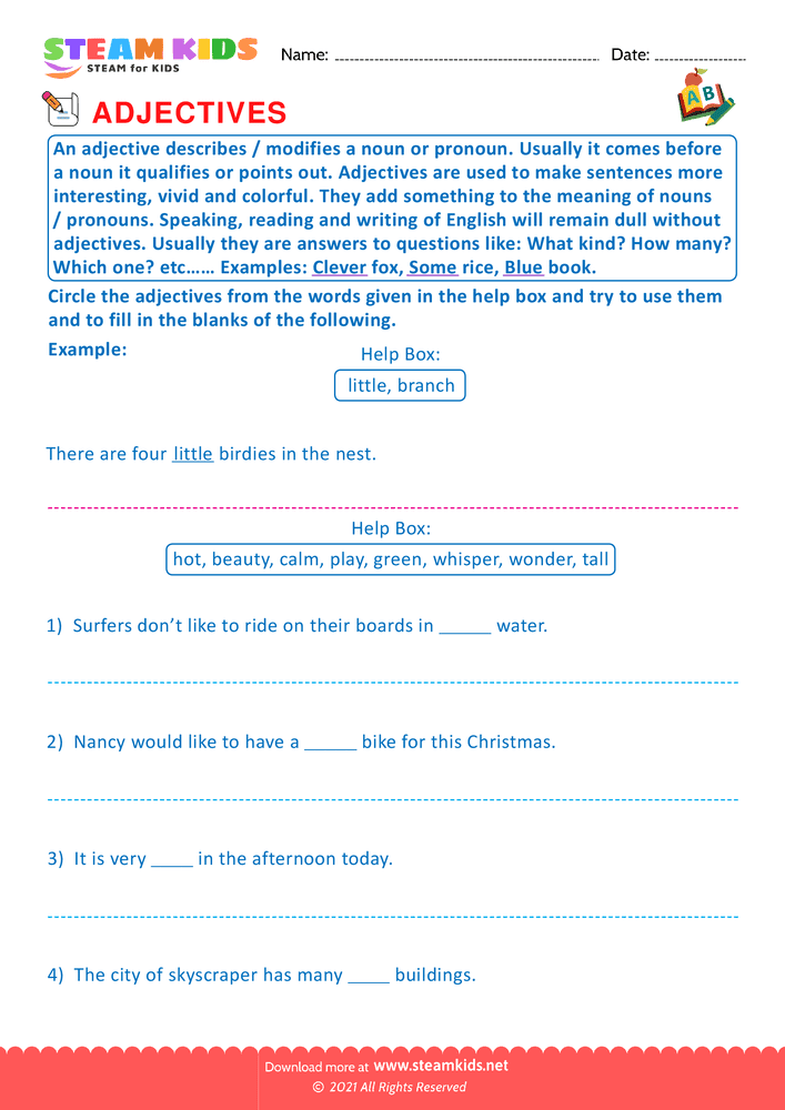 Free English Worksheet - Choose the correct adjective - Worksheet 9