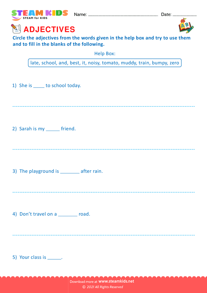 Free English Worksheet - Choose the correct adjective - Worksheet 11
