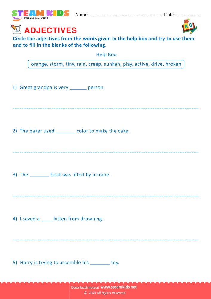 Free English Worksheet - Choose the correct adjective - Worksheet 12