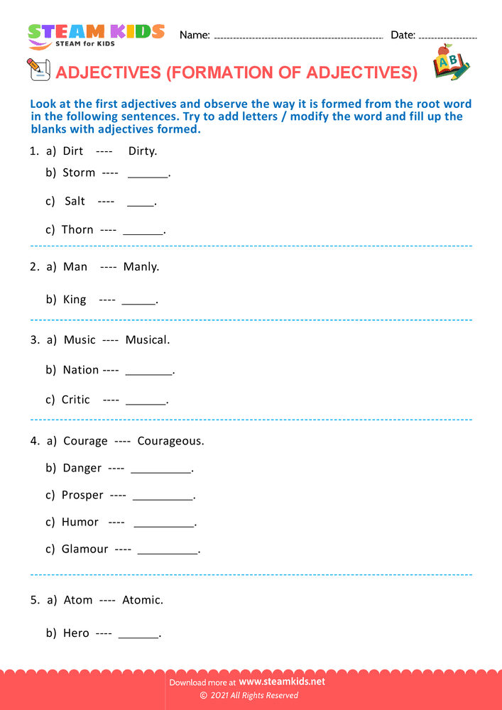 Free English Worksheet - Formation of adjectives - Worksheet 2