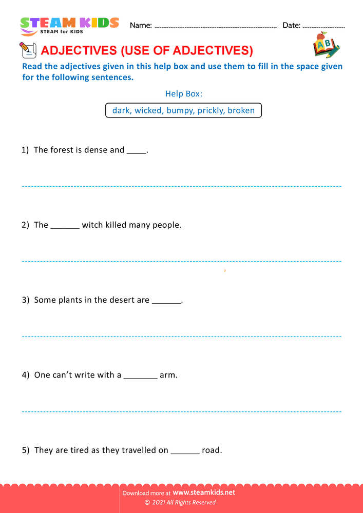 Free English Worksheet - Use of adjectives - Worksheet 3