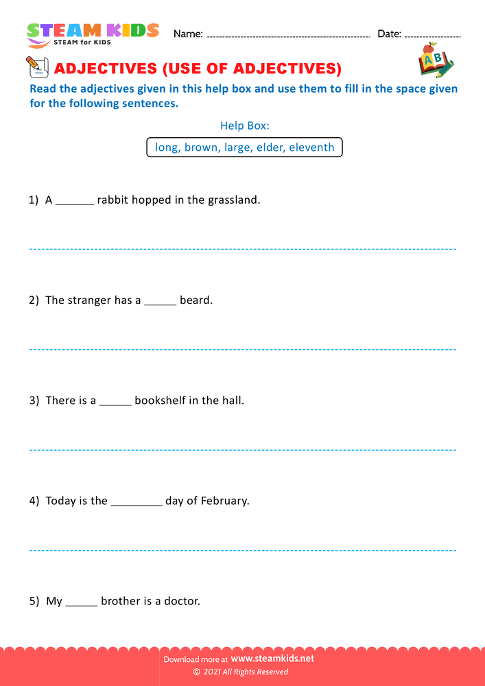 Free English Worksheet - Use of adjectives - Worksheet 4