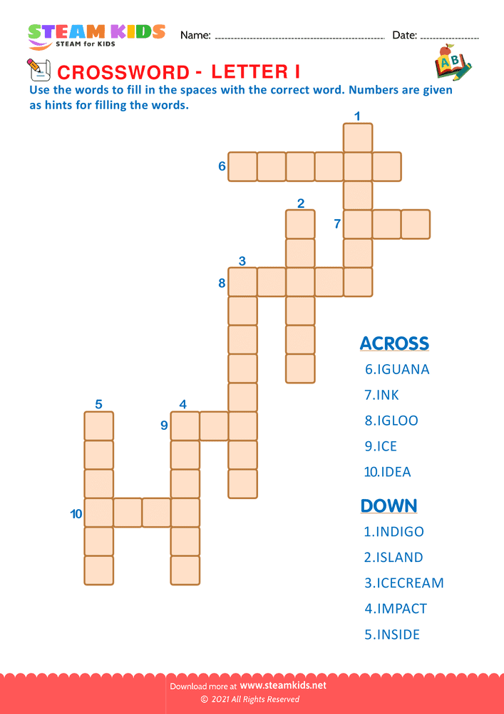 Free English Worksheet - Crosswords with i