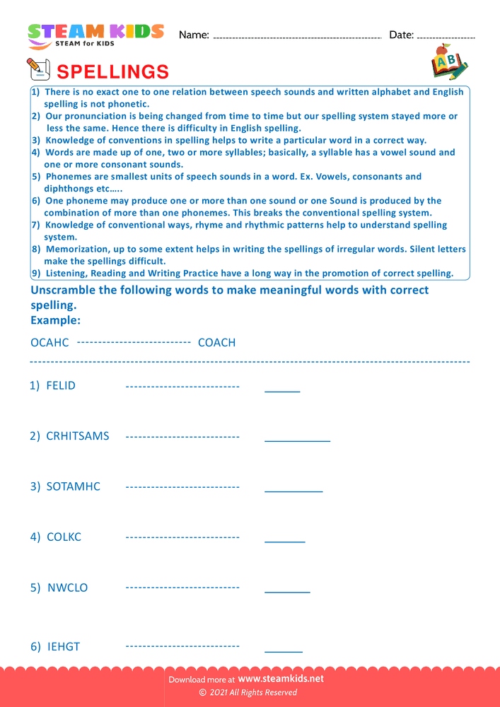 Free English Worksheet - Unscramable words - Worksheet 1