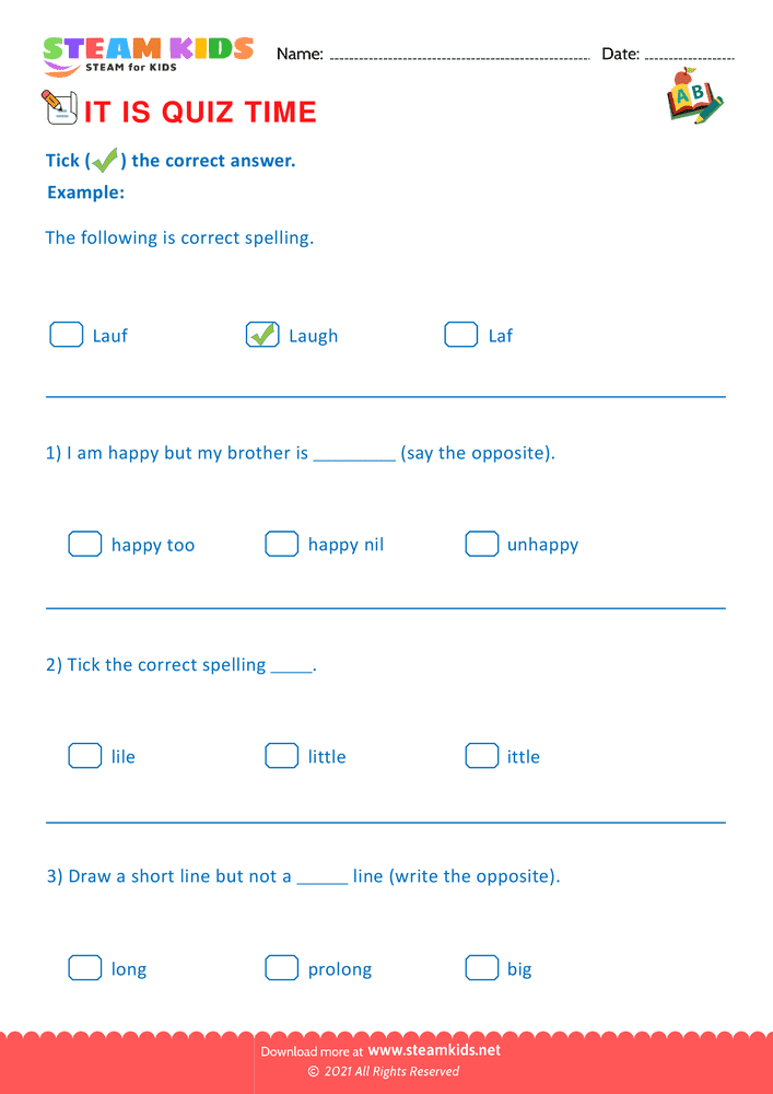 Free English Worksheet - Quiz - Worksheet 1