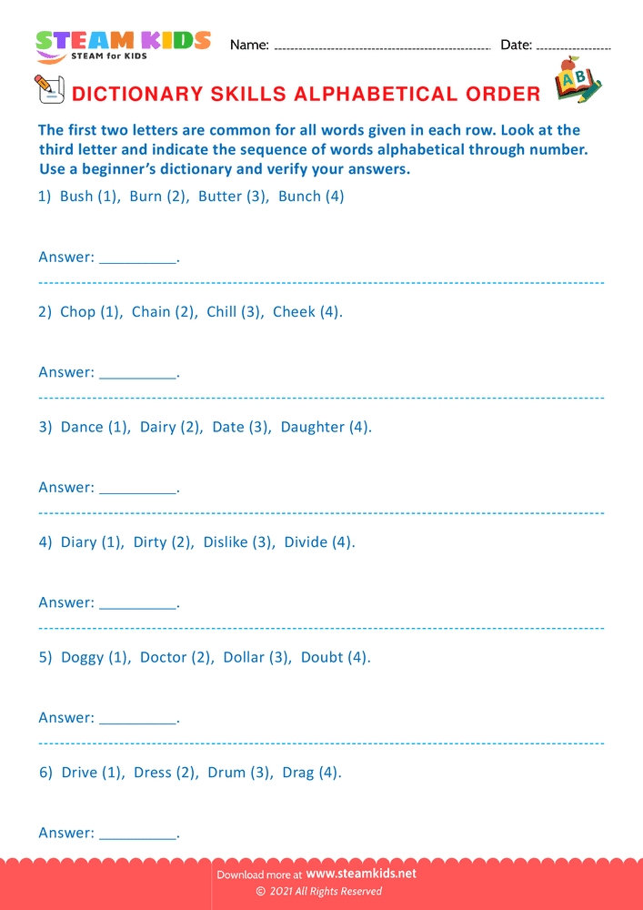 Free English Worksheet - Dictionary Skills - Worksheet 17