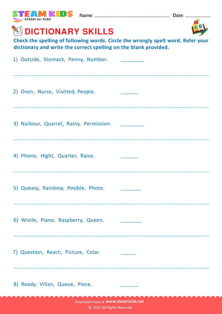 Free English Worksheet - Dictionary Skills - Worksheet 21