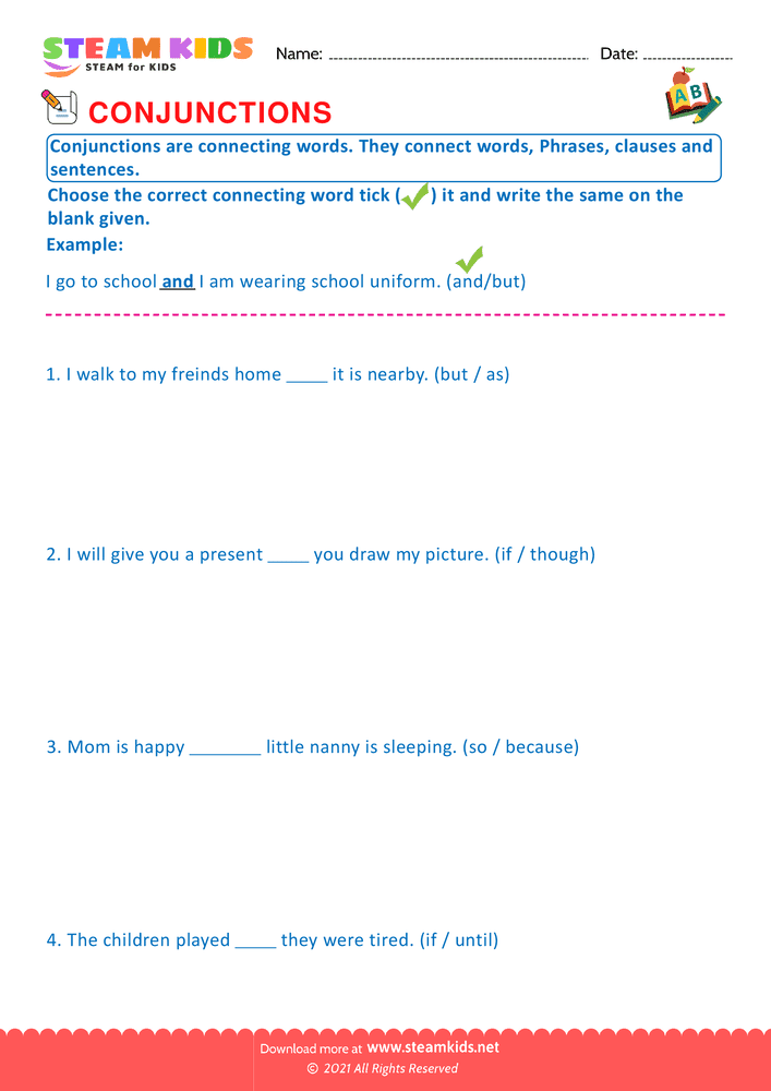 Free English Worksheet - Conjunctions - Worksheet 6