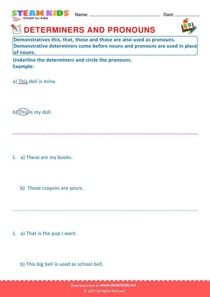 Free English Worksheet - Demonstrative determiners - Worksheet 4